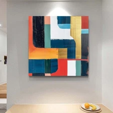 Hand-Painted Texture Oil Painting on Canvas Abstract Wall Art Deco Home Blue #09