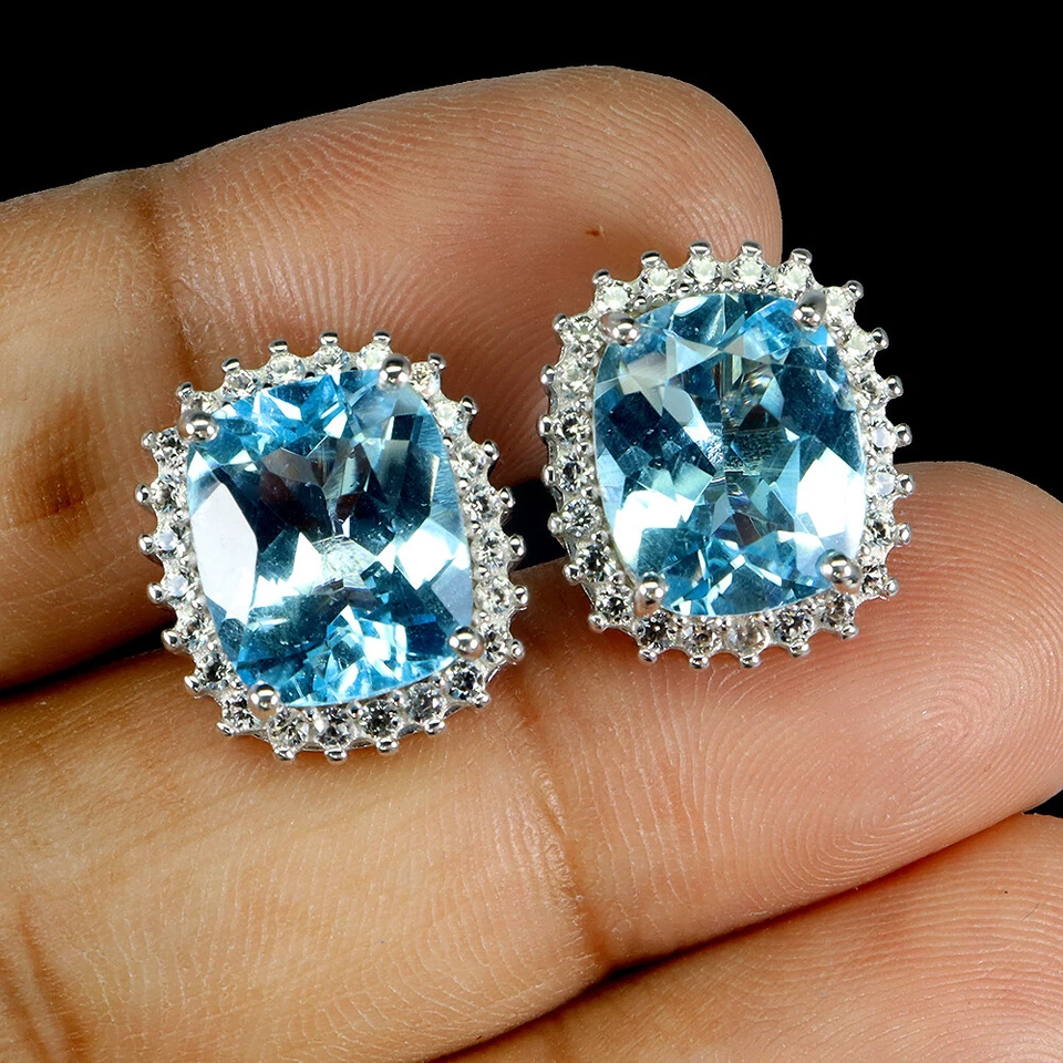 Estate 925 Orecchini Argento Antico Topazio 12x10mm Zircone Gemma Gioielli - Immagine 2 di 4