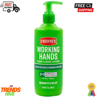 O Keeffe's Working Hands Hand and Body Lotion 12 Fl Oz Hydrates Dry Skin