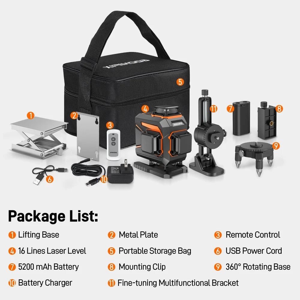 Laser Level 360 Self Leveling Green Light Laser Level Tool Wall Mount Base Br...