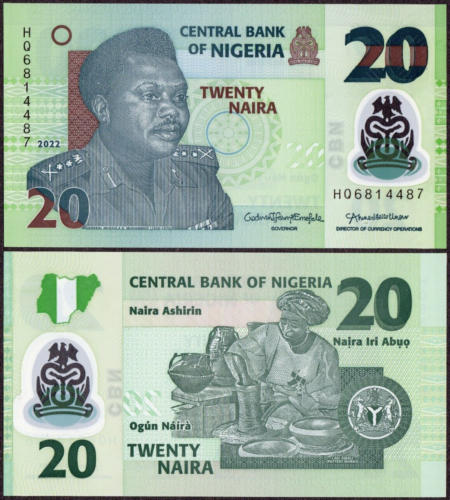 NIGERIA 20 NAIRA 2022 POLYMER UNC BANKNOTE - Picture 1 of 1