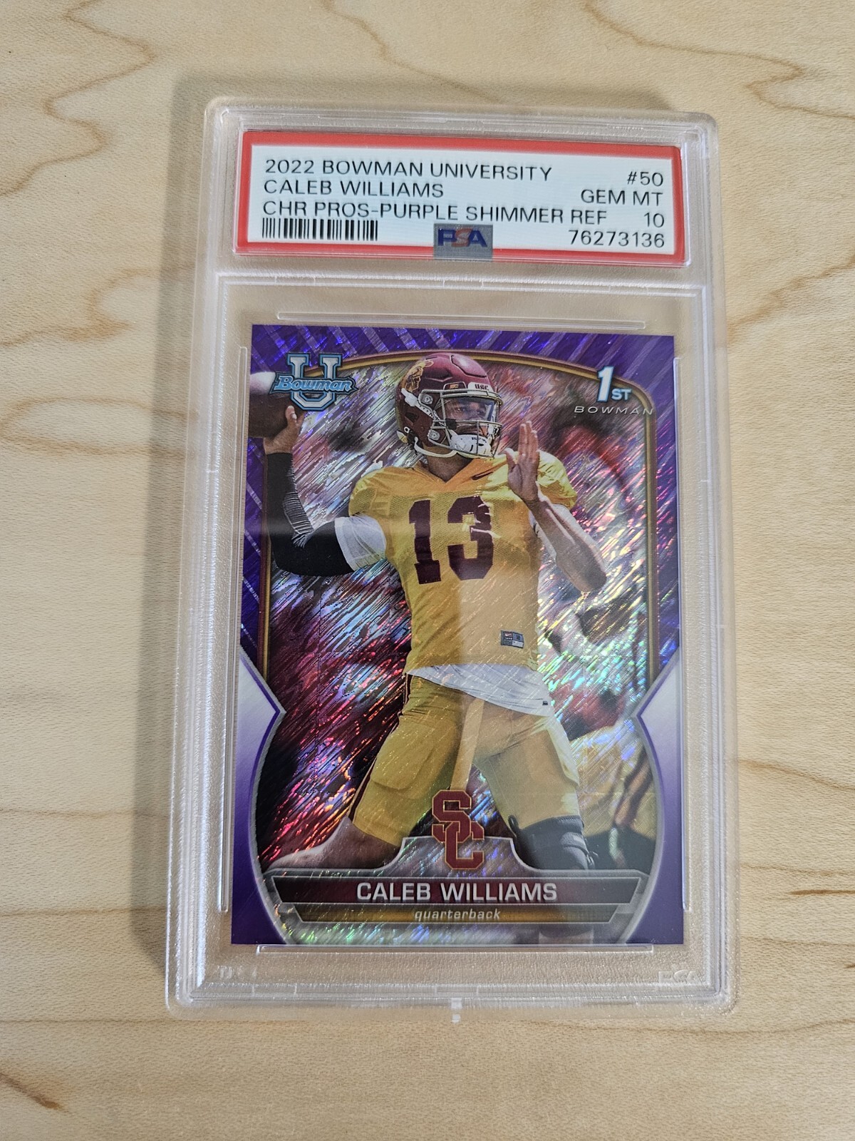 2022 Bowman Chrome U Caleb Williams Purple Shimmer Refractor RC #50 PSA 10 USC