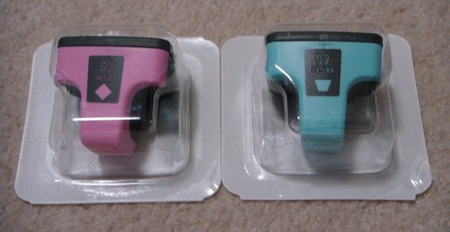 Lot of 2 Genuine HP 02 Light Cyan & Light Magenta Ink Cartridges CB283W + CB284W