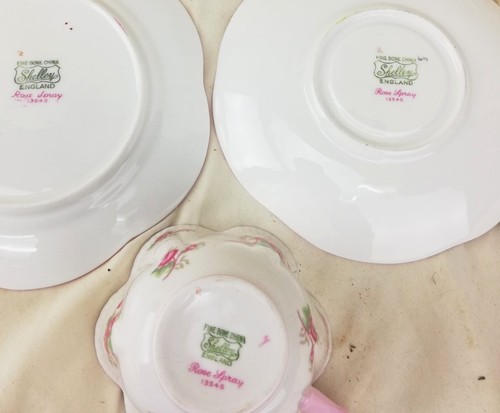 Shelley Trio England Rose Spray Bridal Rose Fine Bone China teacup saucer + B &B - Picture 2 of 3
