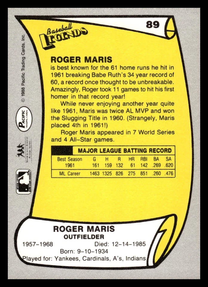Pacific Legends I #89 1988 Roger Maris Foto 2 de 2