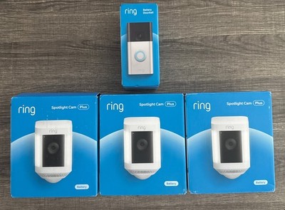 Ring Bundle 3 Spotlight Cam Plus Battery + Battery Doorbell +2 Gutter Mount Kits