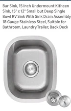 New  Stainless Steel Under mount Single Bowl  Bar Sink 15"x12"