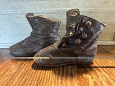 Antique Victorian Brown Leather Button Up High Top Baby Toddler Shoes AS IS