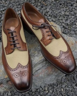 Handgefertigte Herren Spectator zweifarbige Leder Brogue Schnürschuhe formell elegant