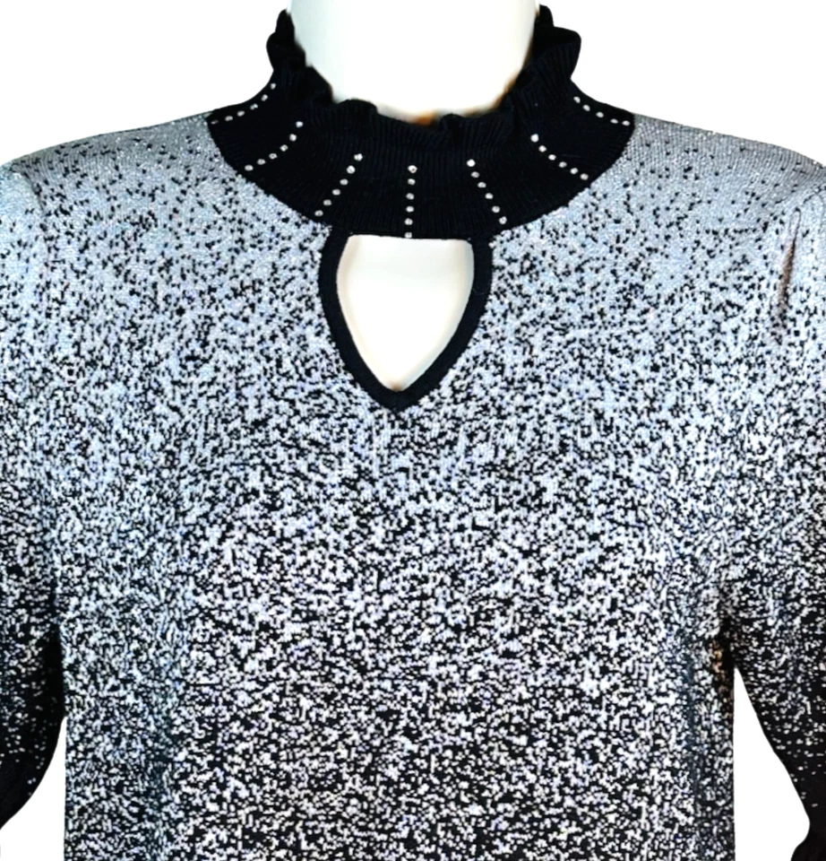 Женский свитер пуловер Adrienne Vittadini черный и серый металлик размер средний - Изображение 2 из 4