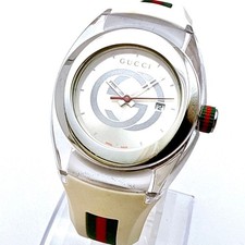 A106 GUCCI SYNC Clear Case Sherry Line White Urethane Strap Quartz Women's Watch