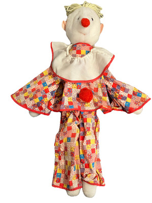 Vintage Eden Toys Stuffed Clown Yellow Yarn Hair 24'' Tall
