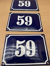 ALTE EMAIL EMAILLE Emailleschild Emailschild  HAUSNUMMER 59 BLAU/WEISS 20 x 14 