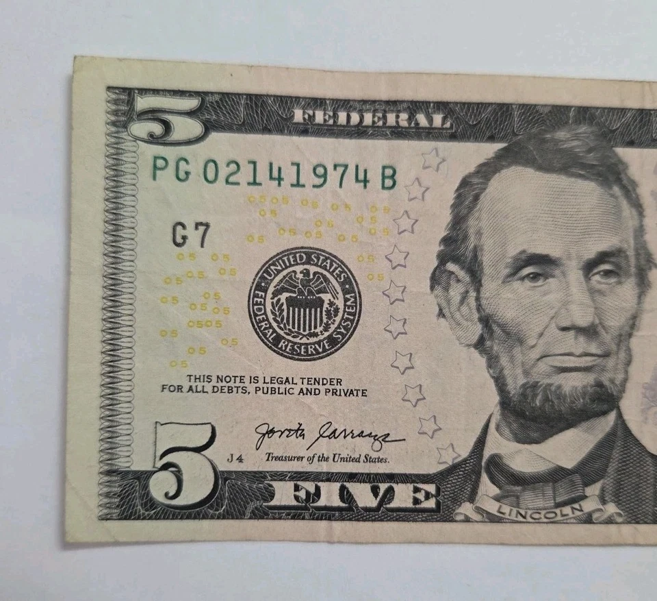 $5.00 Five Dollar Valentines Day Anniversary Birthday Note February 14, 1974 - Image 3 of 4