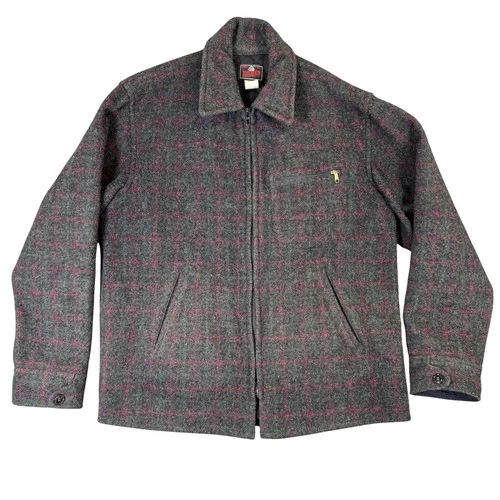 Johnson Woolen Mills Adirondack Plaid Wool Jacket Gray Red Green 10115 Large video thumbnail