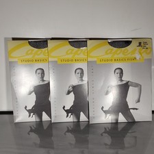 3 Capezio Studio Basic Fishnet Tights Footed Black Women S/M 3407 Italy Dance