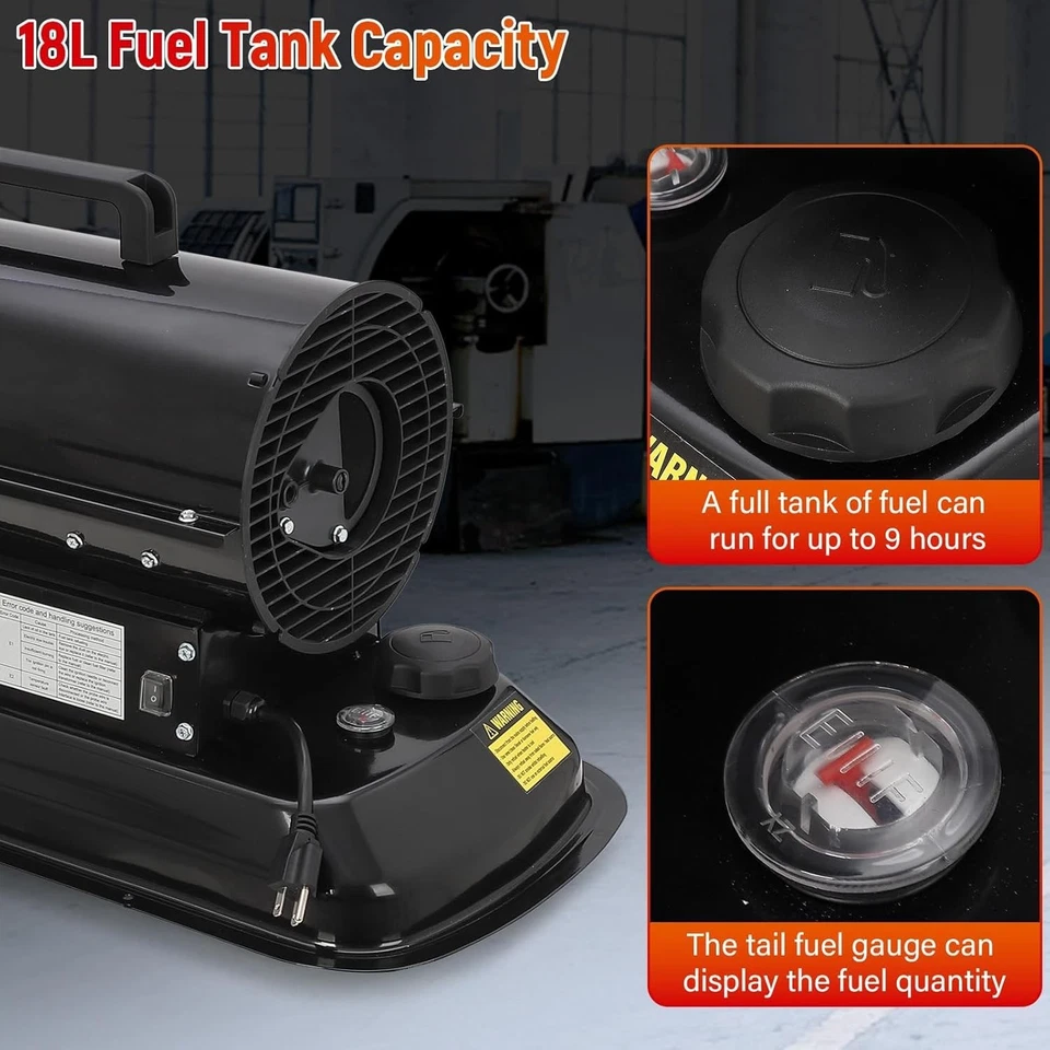 Calentador de aire forzado diésel/queroseno portátil 80000 BTU interior exterior tanque de 18 L Foto 4 de 4