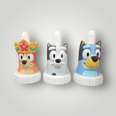 Bluey Set of 3 Good 2 Grow Juice Bottles Toppers - Bluey, Bingo,& Muffin