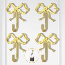 4 PCS Large Gold Metal Bow Wall Hooks For Coats Towels Hats Mugs Decor