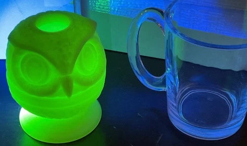 Fenton 1970’s Satin Custard Uranium Glass Owl Fairy Lamp GLOWS W/ UV Light