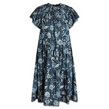 ULLA JOHNSON Kasim Floral Dress Sz 0 Midnight India Flutter Ruffle Boho Swing