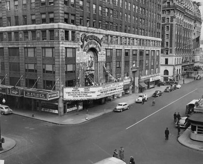 The Paramount Theatre its marquee advertising a screening of 'Two - Old Photo