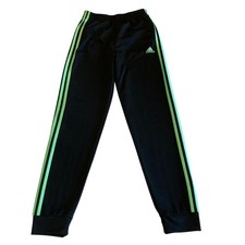 Adidas Boys Track Pants Black Neon Lime Green Stripes Joggers AK0205 Large 14/16