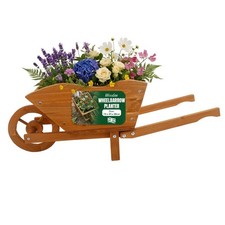 Wheelbarrow Planter Wooden Flower Cart Garden Decorative Ornamental Plant Pot