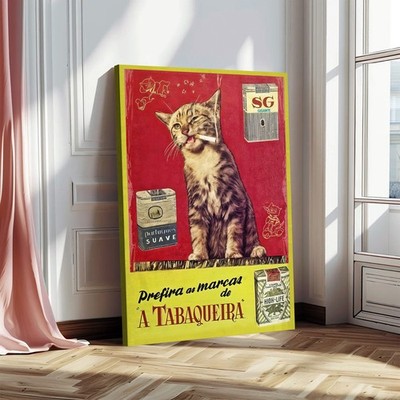 Vintage Smoking Cat Canvas Print, Tabaqueira Print, Retro Wall Art, Antique Art