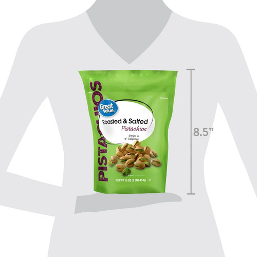 Great Value Roasted & Salted Pistachios, 16 oz Resealable Bag Pack of 2 ...
