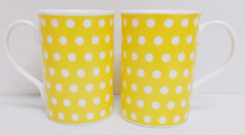 Yellow Dots Mugs Set 6 Bone China 300 ml 10.5 oz Windsor Spotty Chic Cups - Picture 3 of 6