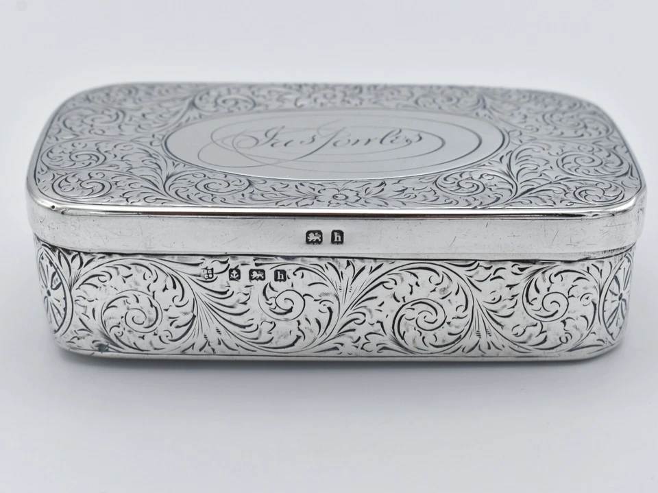 Antiga tampa interna de mesa de rapé prata maciça 1907 eduardiana - Imagem 3 de 4