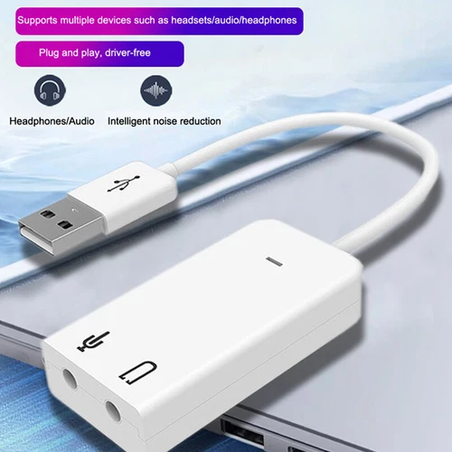 White USB External Sound Card Wired Drive USB Sound Card