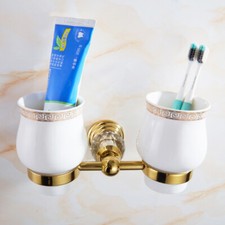 Gold Double Toothbrush Holders Tumbler Ceramic Cup Set Stainless steel Cystal