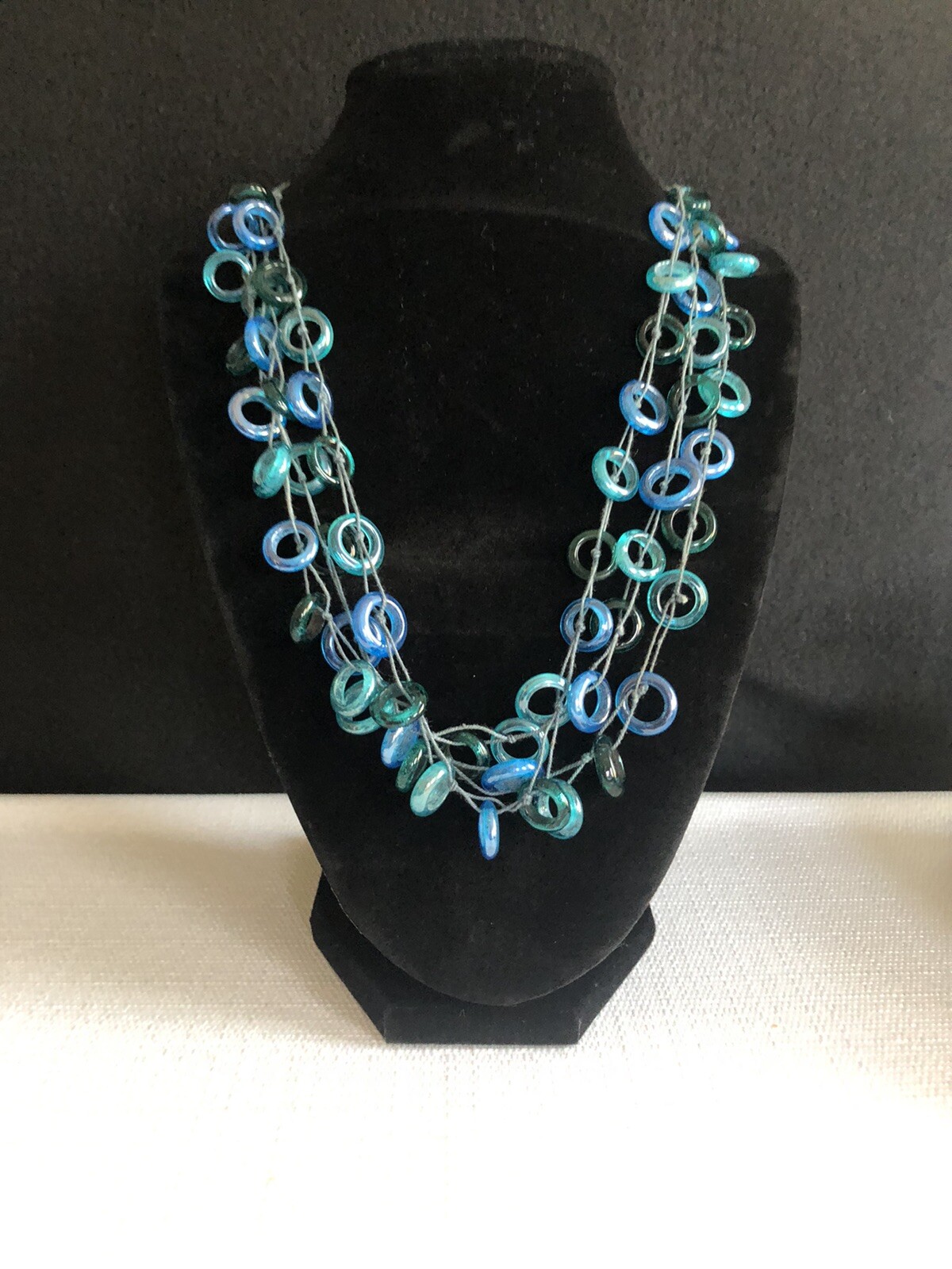 Unique Multi Strand Acrylic Ring Hoops Necklace G… - image 3
