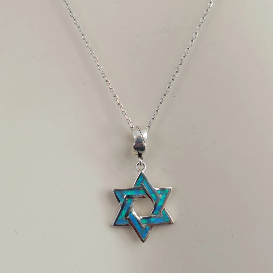 Collar Estrella de David de Plata Para Hombre Azul Ópalo Audaz Mujer Judaica Israel Regalo Foto 3 de 4