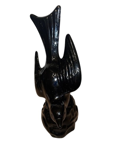 Vintage vetro nero uccellino in volo rosso 8 1/2 pollici statuina originale 1980 art deco - Foto 5 di 7