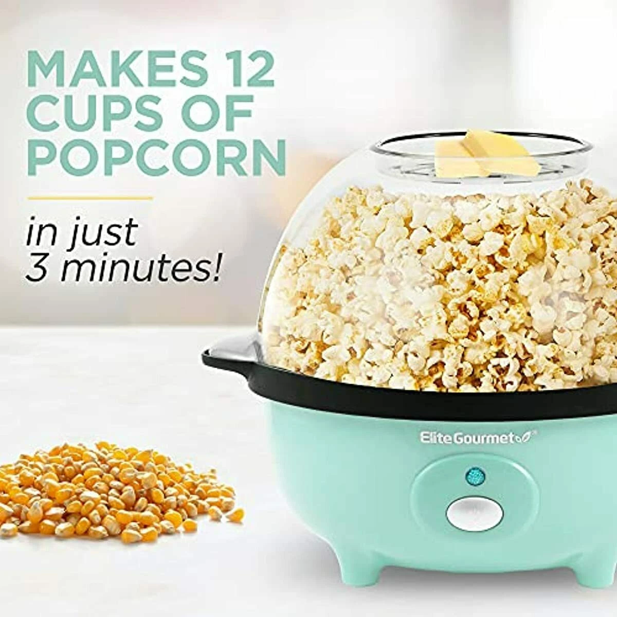 Popcorn Machine, 6-Quart Popcorn Popper maker, Nonstick Plate, Electric  Stirring with Quick-Heat Technology, Cool Touch Handles (Black)