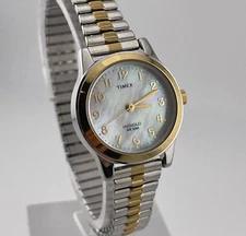 Timex Indiglo Womens Watch Pearl Look Dial 25mm Two Tone Case Band Quartz Analog