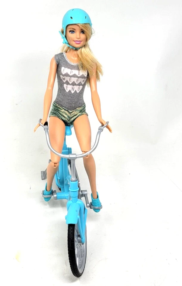 Barbie Bicicleta Muñeca y Casco, Rubio Ojos Azules Juego Bicicleta Juguetes Usado Estado Foto 4 de 4