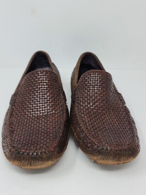 Tommy Bahama Mens 9 Woven Brown Leather Driving Shoes Slip 