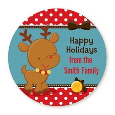 Rudolph Reindeer Personalized Christmas Round Sticker Labels - 7 sizes avaiable