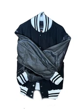 Unbranded Varsity Jacket Black/White Medium Loose Fit