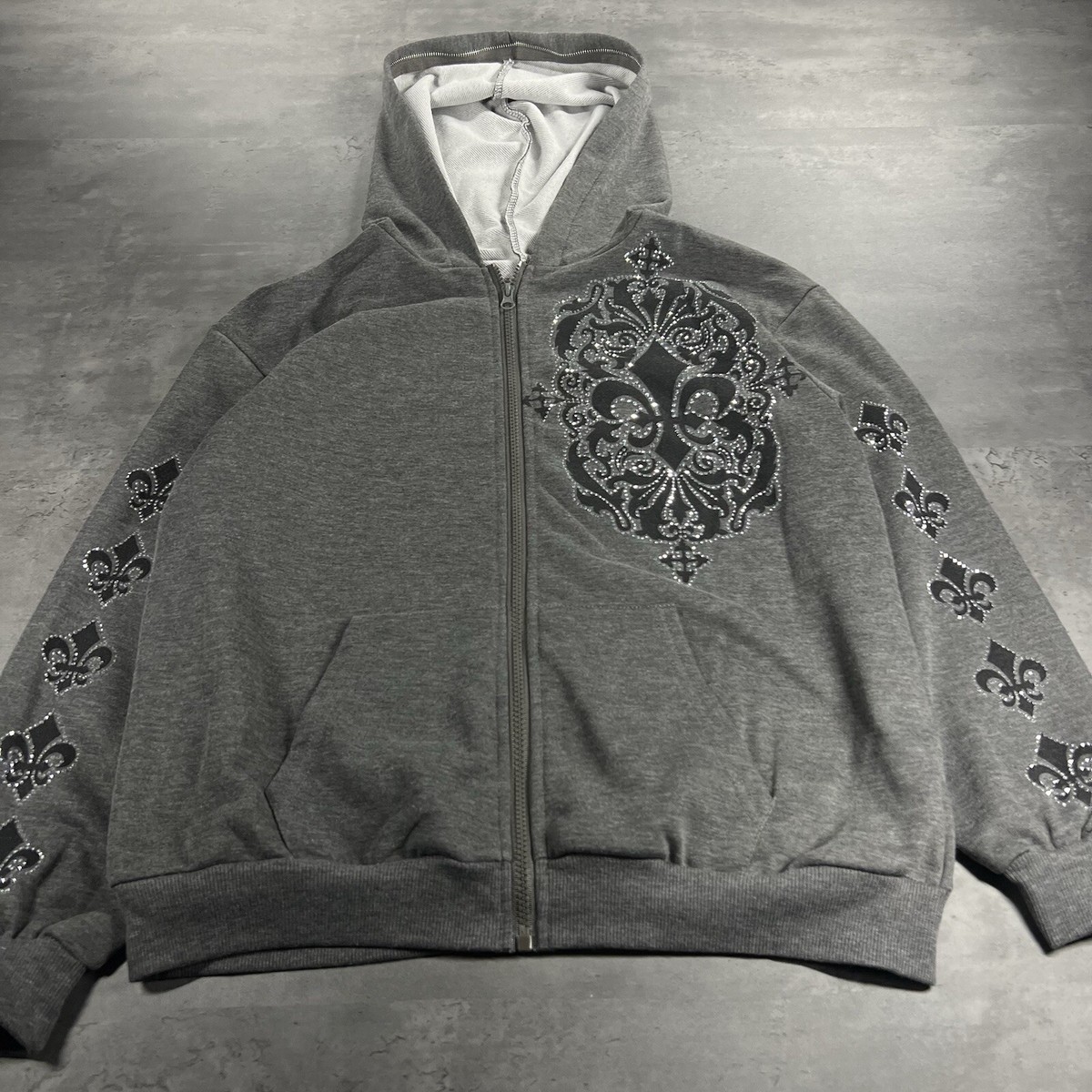 Y2K Grunge Hoodie Women S M Gray Black Full Zip Opium Skate Y2K Grunge Hoodie Women S M Gray Black Full Zip Opium Skate
