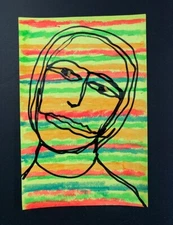 Woman Portrait Painting Naive Primitive Outsider 4x6 Wall Art Stripes April Fool