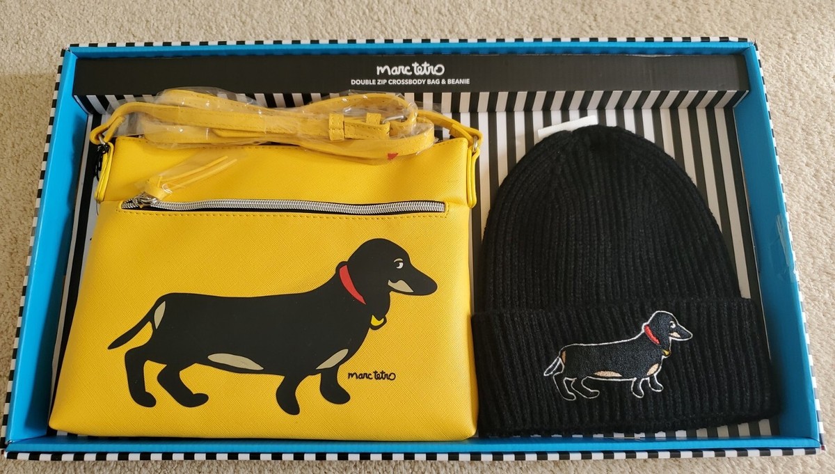 MARC TETRO DACHSHUND DOUBLE ZIP CROSSBODY BAG/BEANIE/GIFT  display picture 2