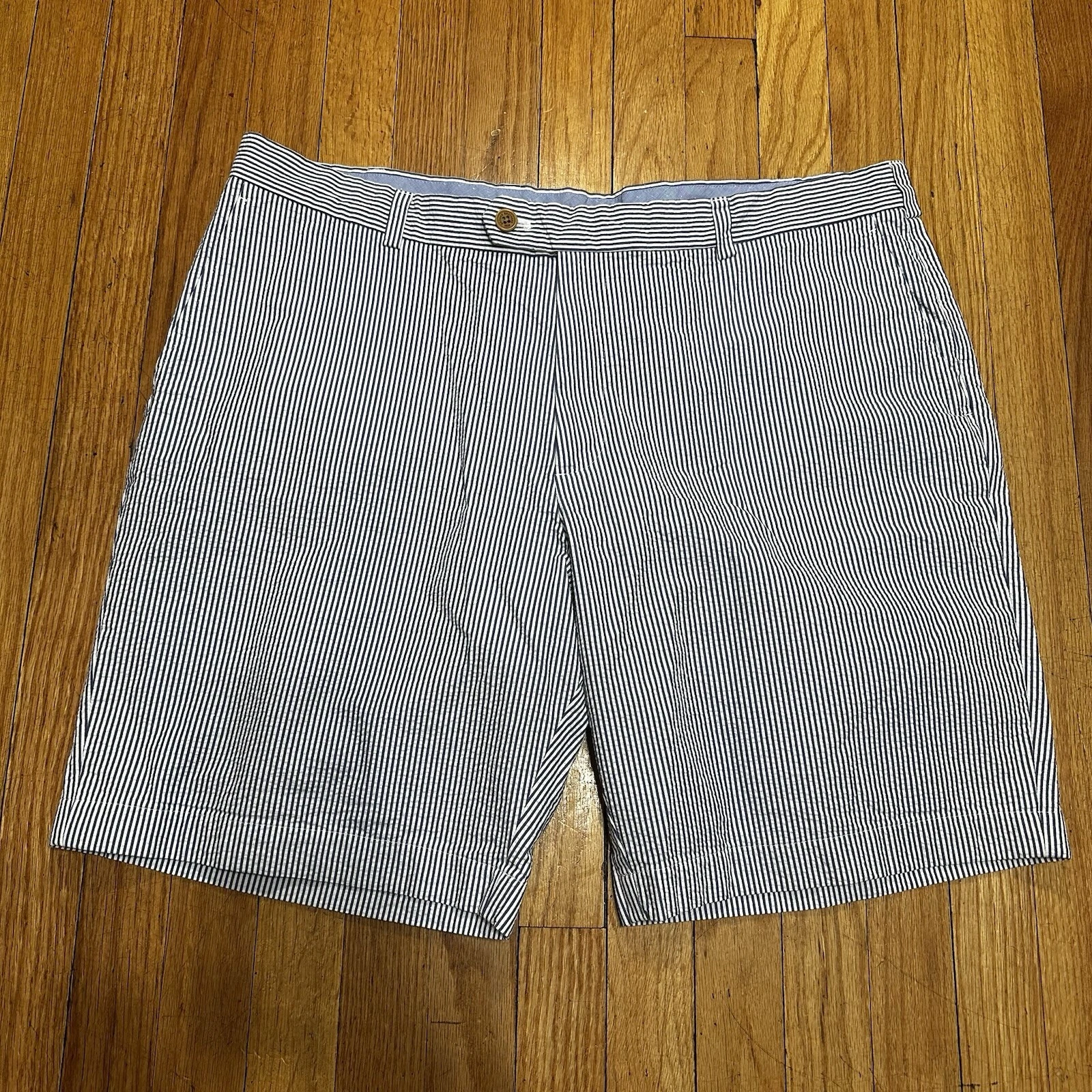 Brooks Brothers Mens Bermuda Shorts Genuine Seersucker Blue White Striped Sz W40