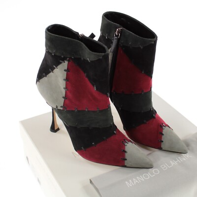 Manolo Blahnik NWB Heels Size 40 10 US In Black Gray & Red Suede Patchwork