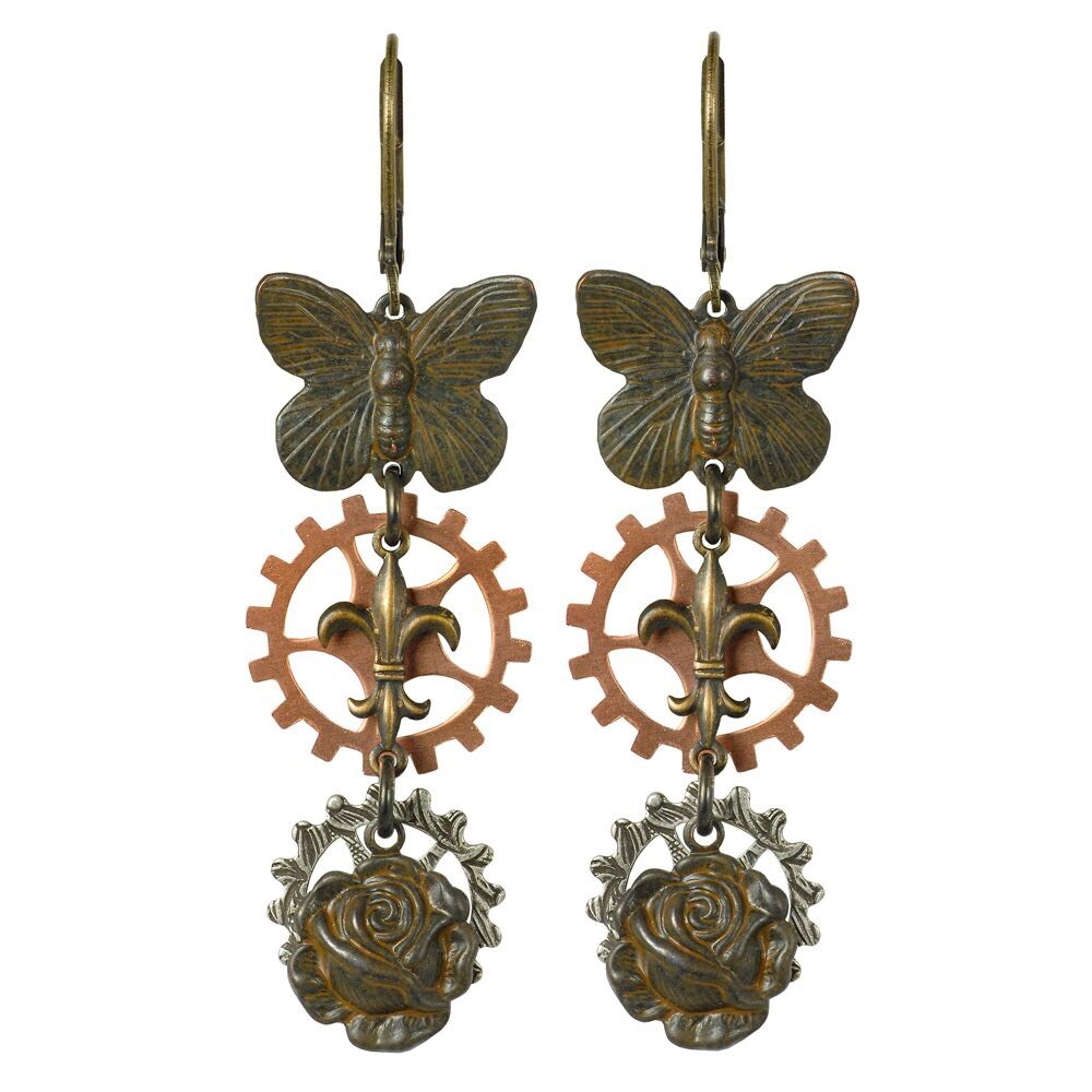 Steam Garden Steampunk Dangle Earrings | High-quality Etched Brass-image