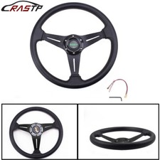 14 350mm 6 Hole Black Steering Wheel Sport Racing Deep Dish With Horn Button